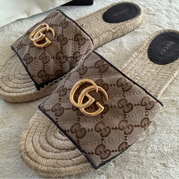 Gucci Brown GG Espadrille Sandal with Gold Double G - Picture 4 of 7